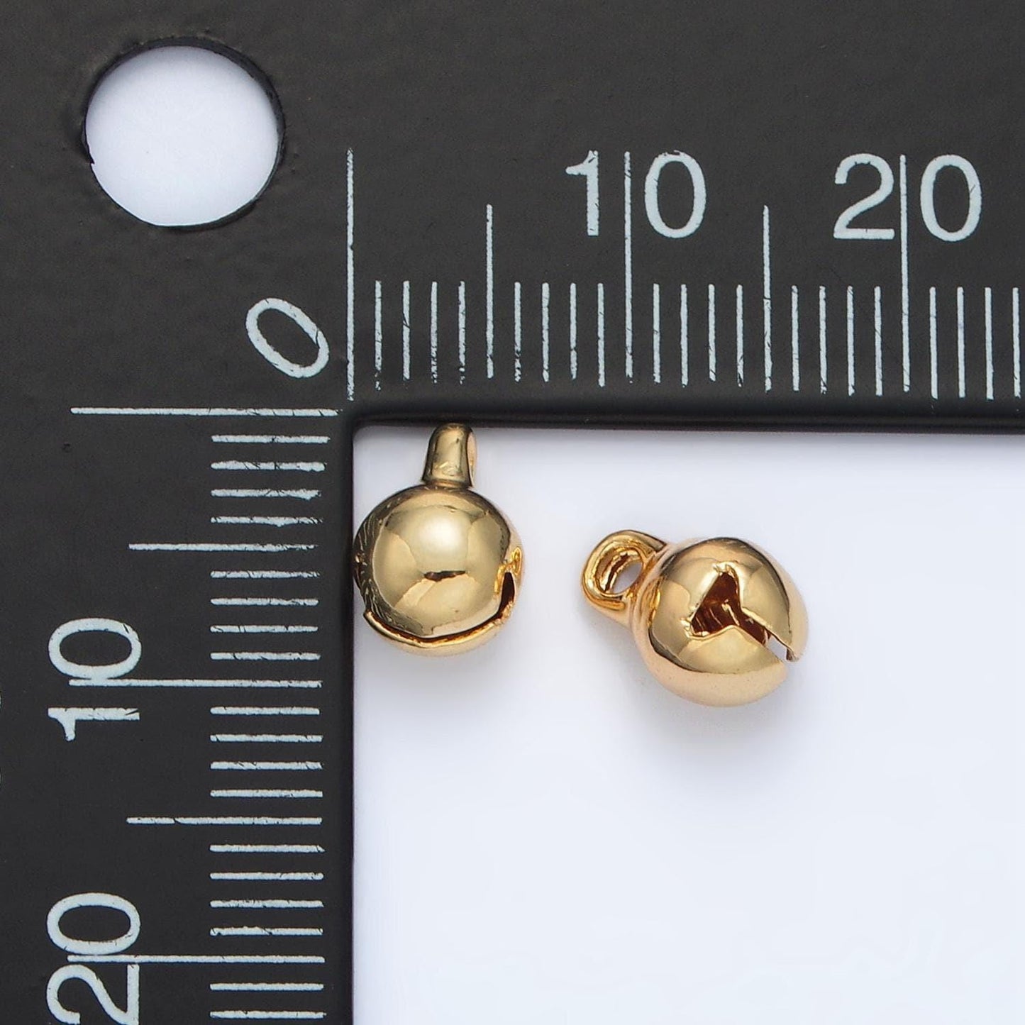 Mini jingle bell charm 6x9mm in gold & silver 24k gold filled charms | x-884