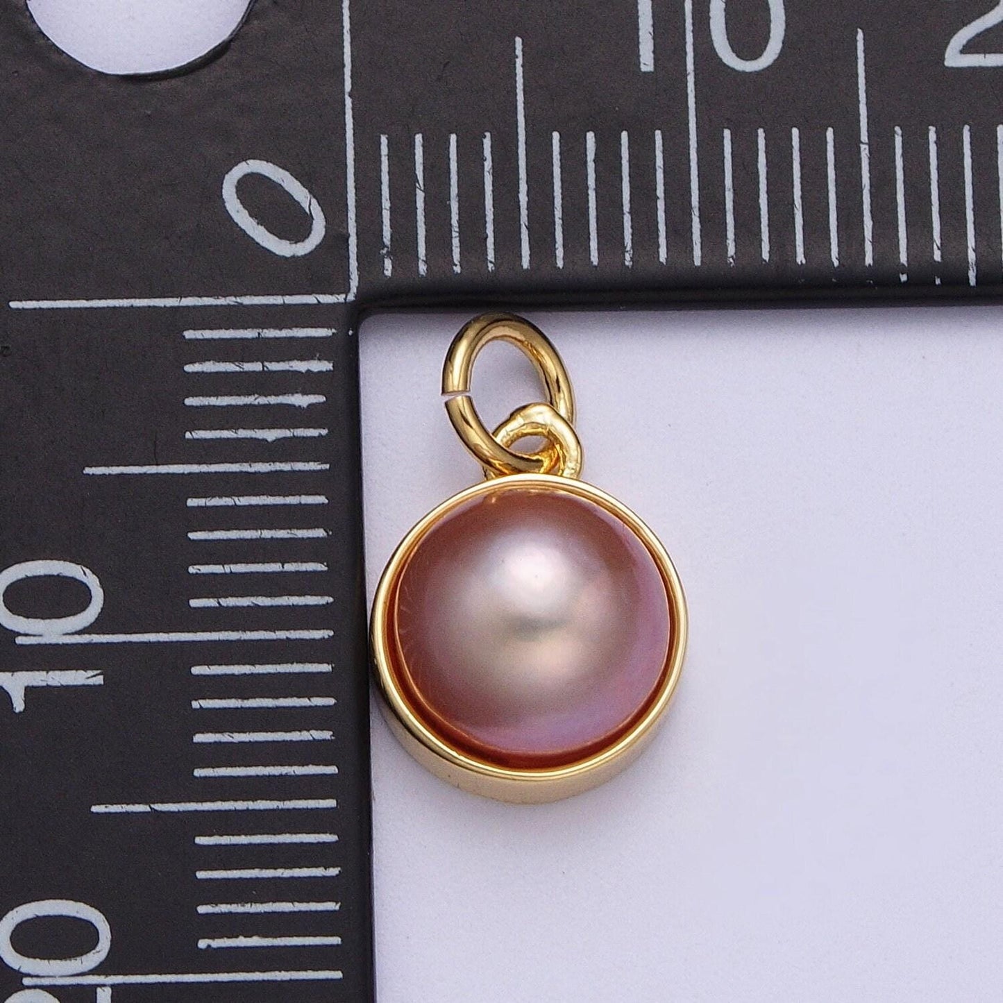 Dainty purple white round pearl pendant, gold plated round mother of pearl charm | x-751, x-752