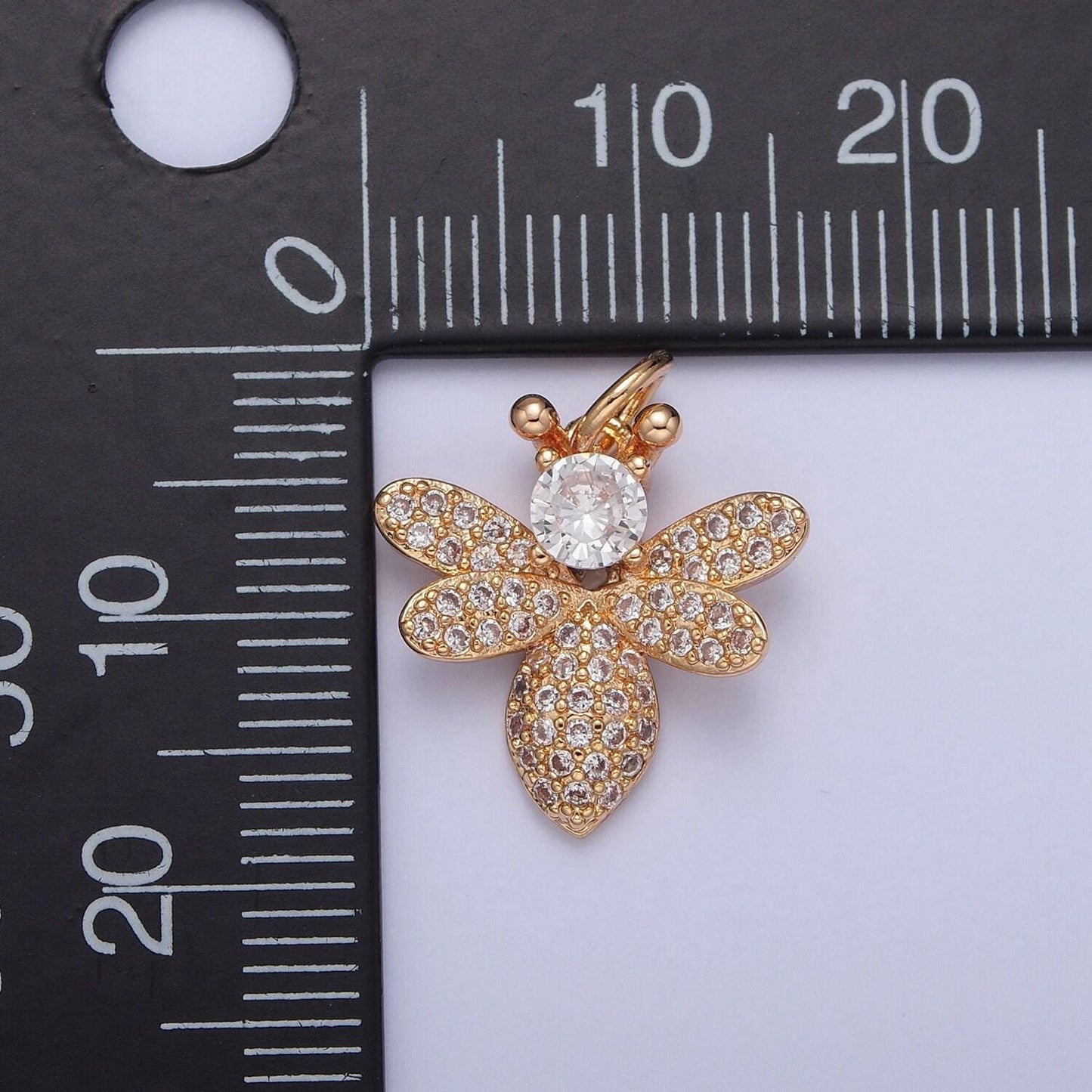 16k gold filled cute dainty flying insect micro pave cz pendant, gold butterfly honey queen bee charm, minimalist layering necklaces | x-227