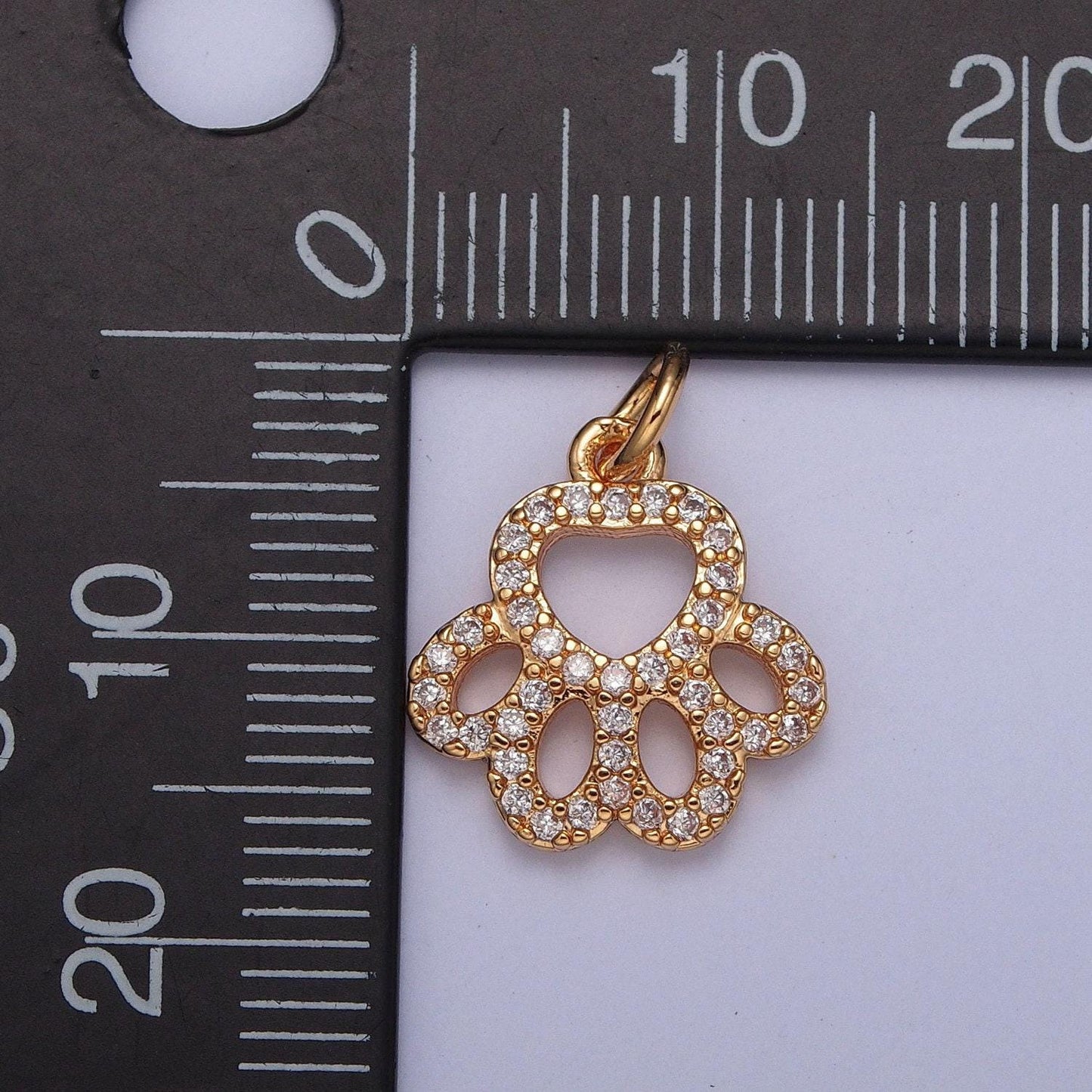 16k gold filled minimalistic dainty animal pet paw print pendant micro pave cz stones | diy jewelry charm add on necklace bracelet | x-218