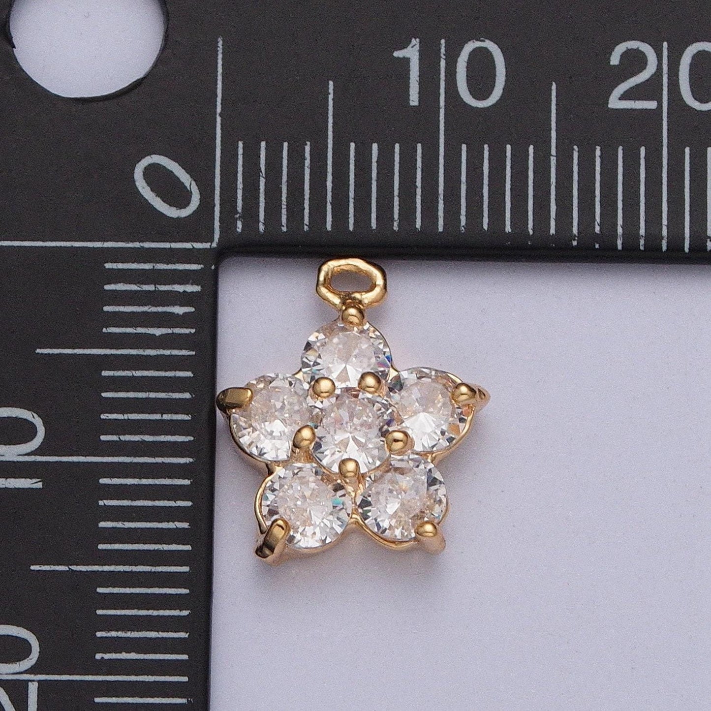 Dainty gold florette flower hibiscus pendant, clear micro pave cubic zarconia cz stones for necklace jewelry finding | x-204