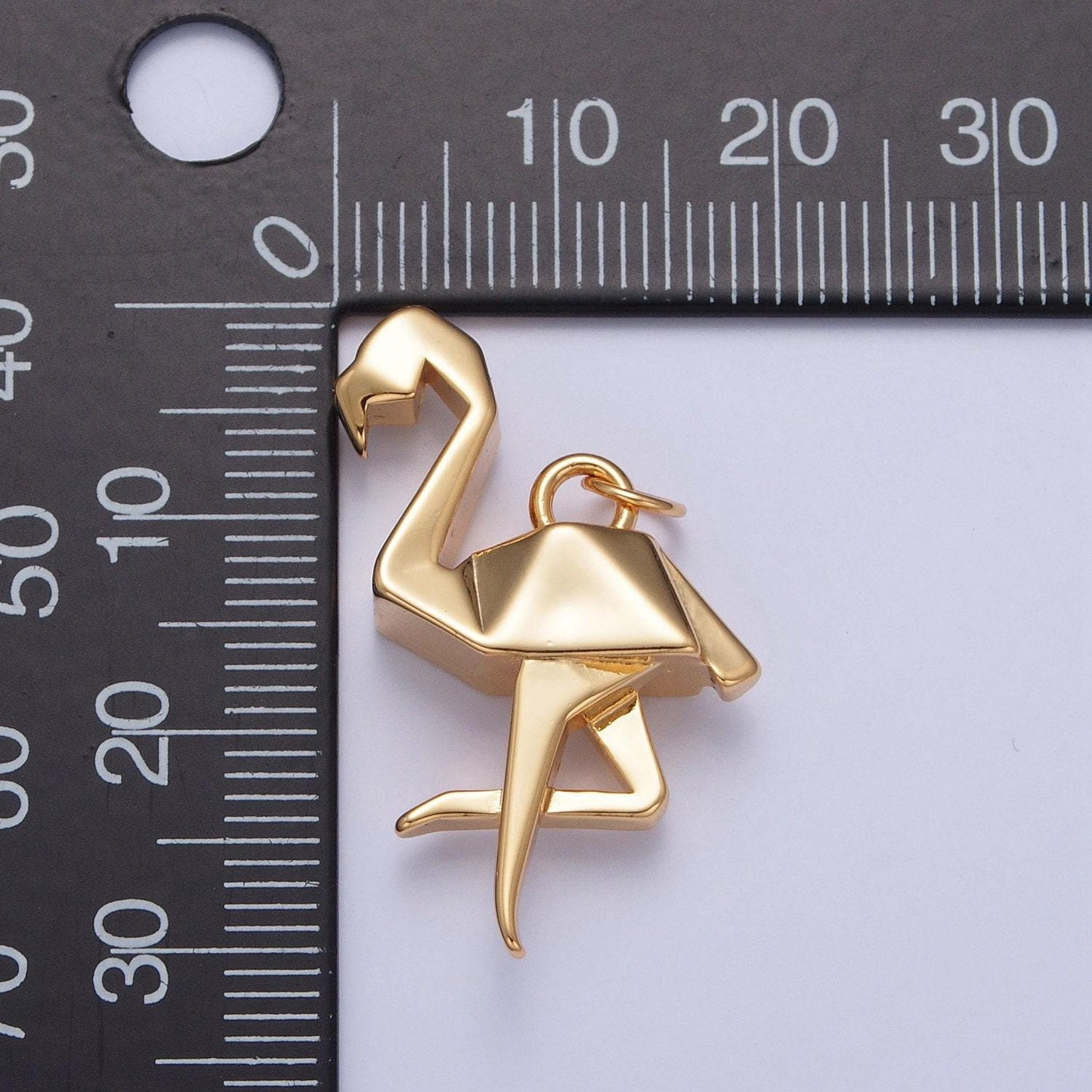24k gold filled simple origami flamingo pendant, minimalistic paper birds charms for diy jewelry | x-076