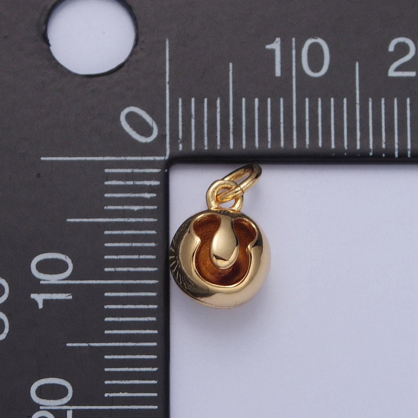 24k gold filled ring bell circular ball hollow u-shape, ball round statement charm for necklace | x-058