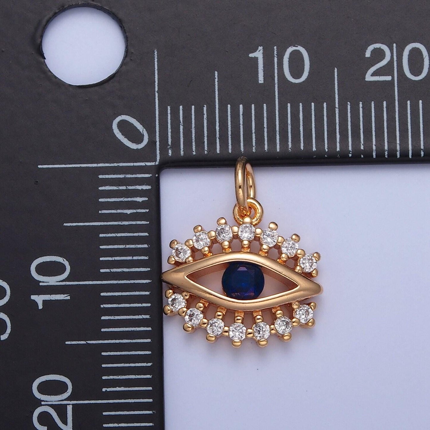 16k gold-filled blue evil eye charm, clear micro pave cubic zirconia cz stones, gold filled tiny pendant diy small amulet piece | x-041