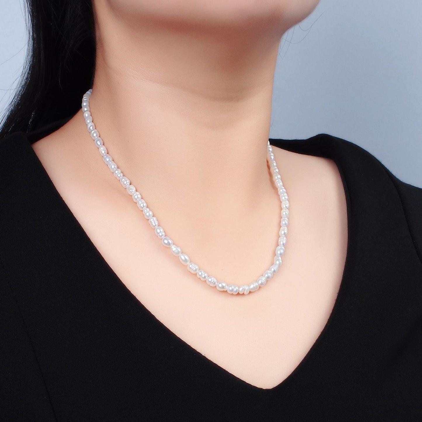 Dainty pearl necklace 4.7mm fresh water pearl beaded necklace 16 inch long for wedding layering necklace wa2627