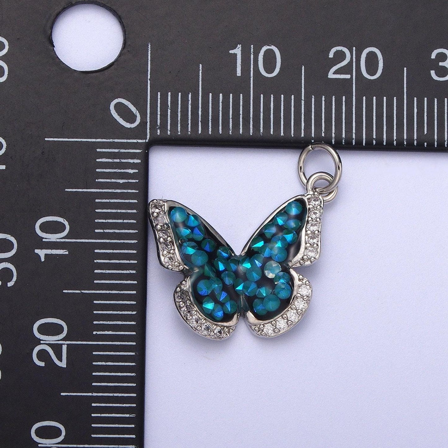 Dainty silver cz mariposa butterfly pendant, white gold filled micro paved clear cz colored ab stone mariposa butterflies charm