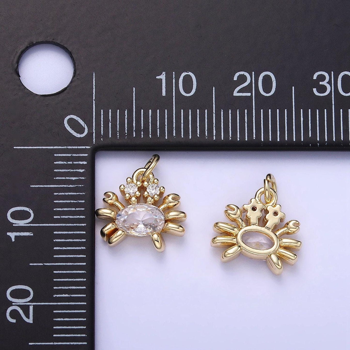 Mini gold crab charm small crustacean cz micro pave crab charm sea animal charms beach charms gold filled findings w-653