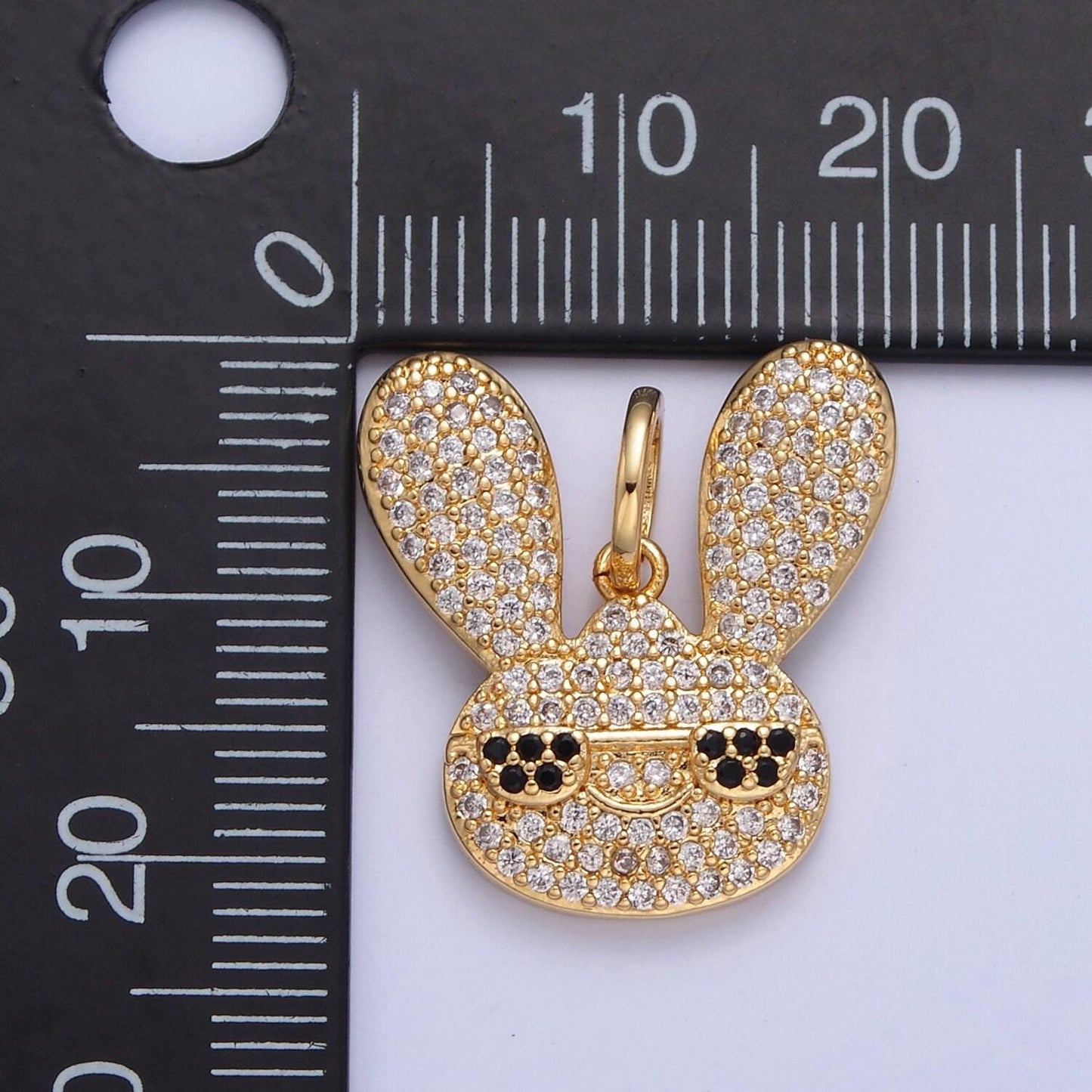 Gold filled cool rabbit charm funky diamond bunny pendant for animal jewelry necklace bracelet earring supply w300