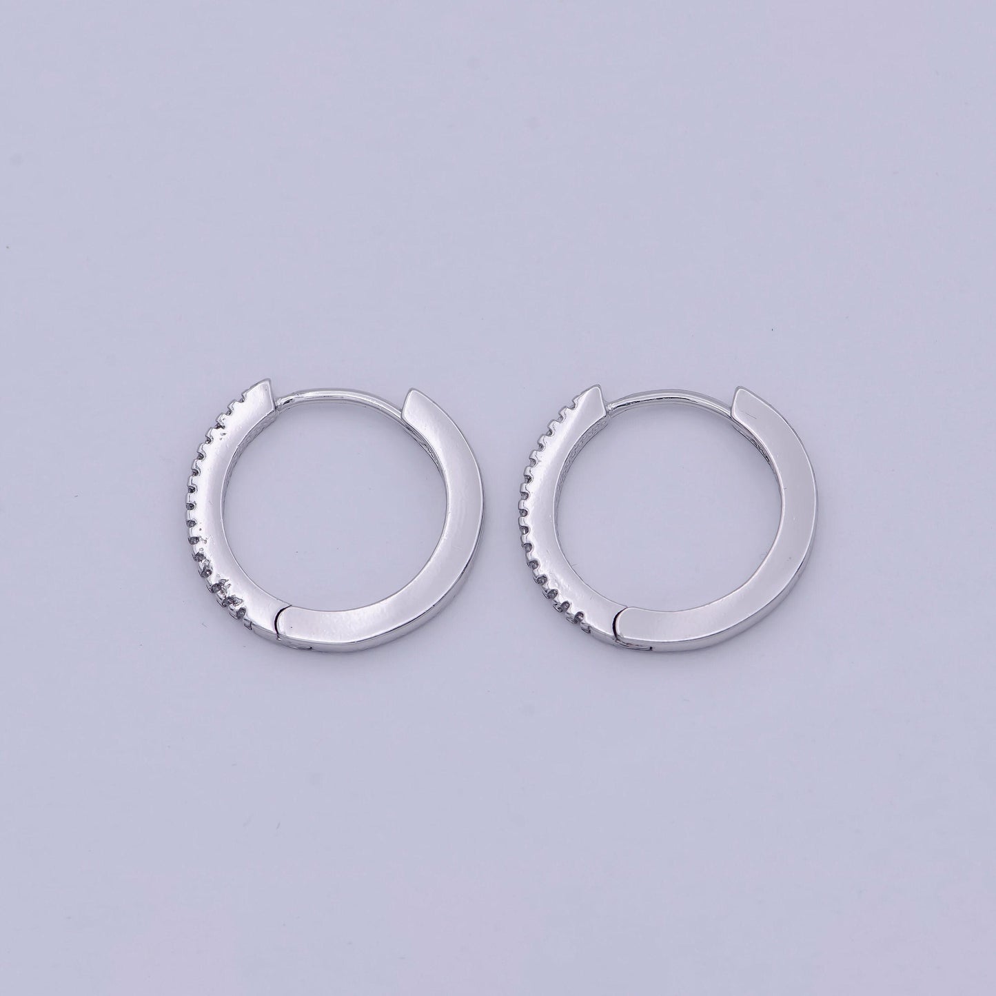 1 pair minimalist cz huggie hoops in gold / silver 19mm clicker hoops dainty hoops earring simple lever back hoop earrings