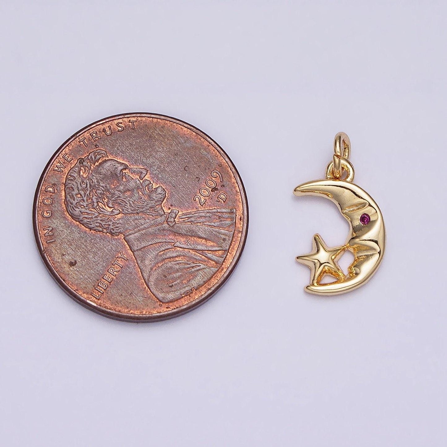 Mini gold crescent moon face pendant moon star charm for bracelet necklace earring component ac1161