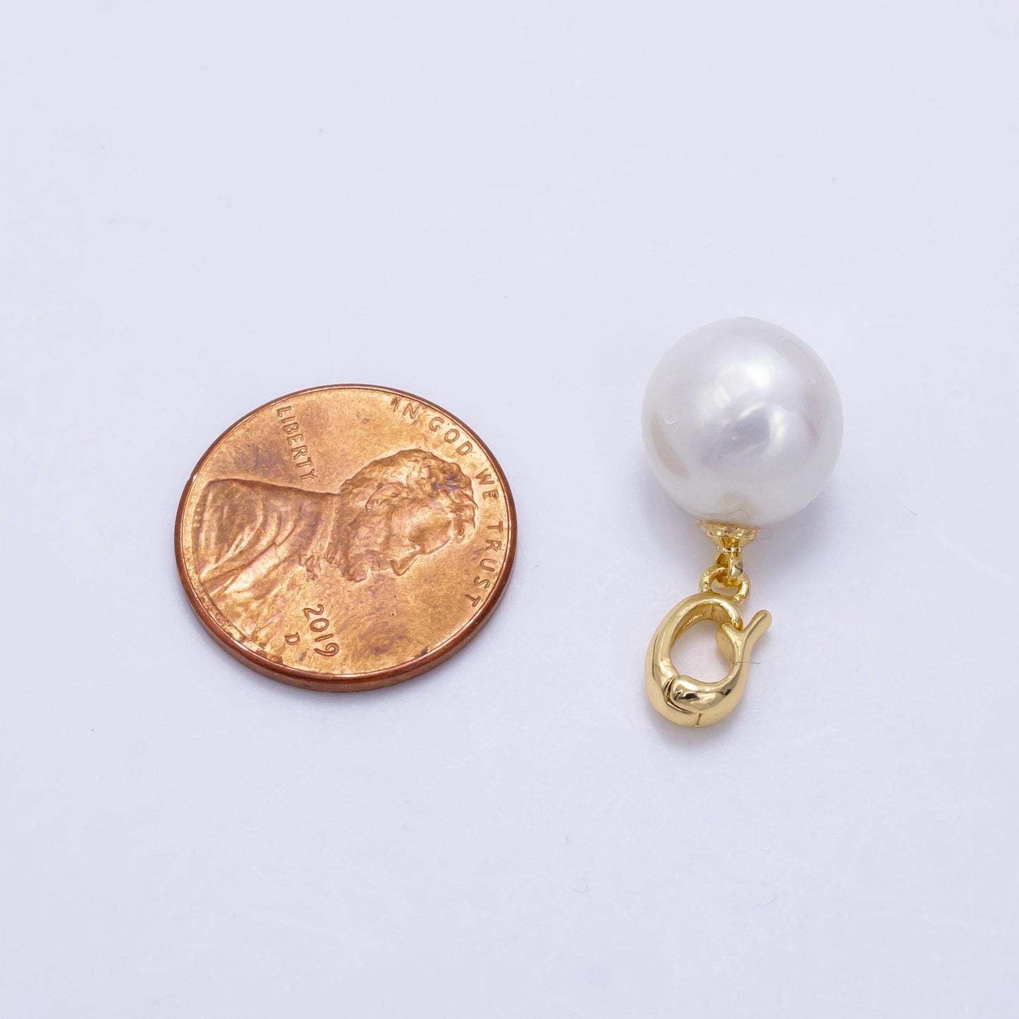 14k gold filled 16mm white freshwater pearl round drop pendant with enhanced clasp | p-1896