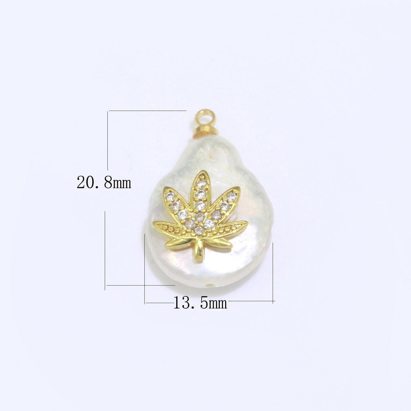 1 pc gold filled micro pave weed on pear freeform pearl charm for necklace bracelet earring pendant jewelry supply | p-1824