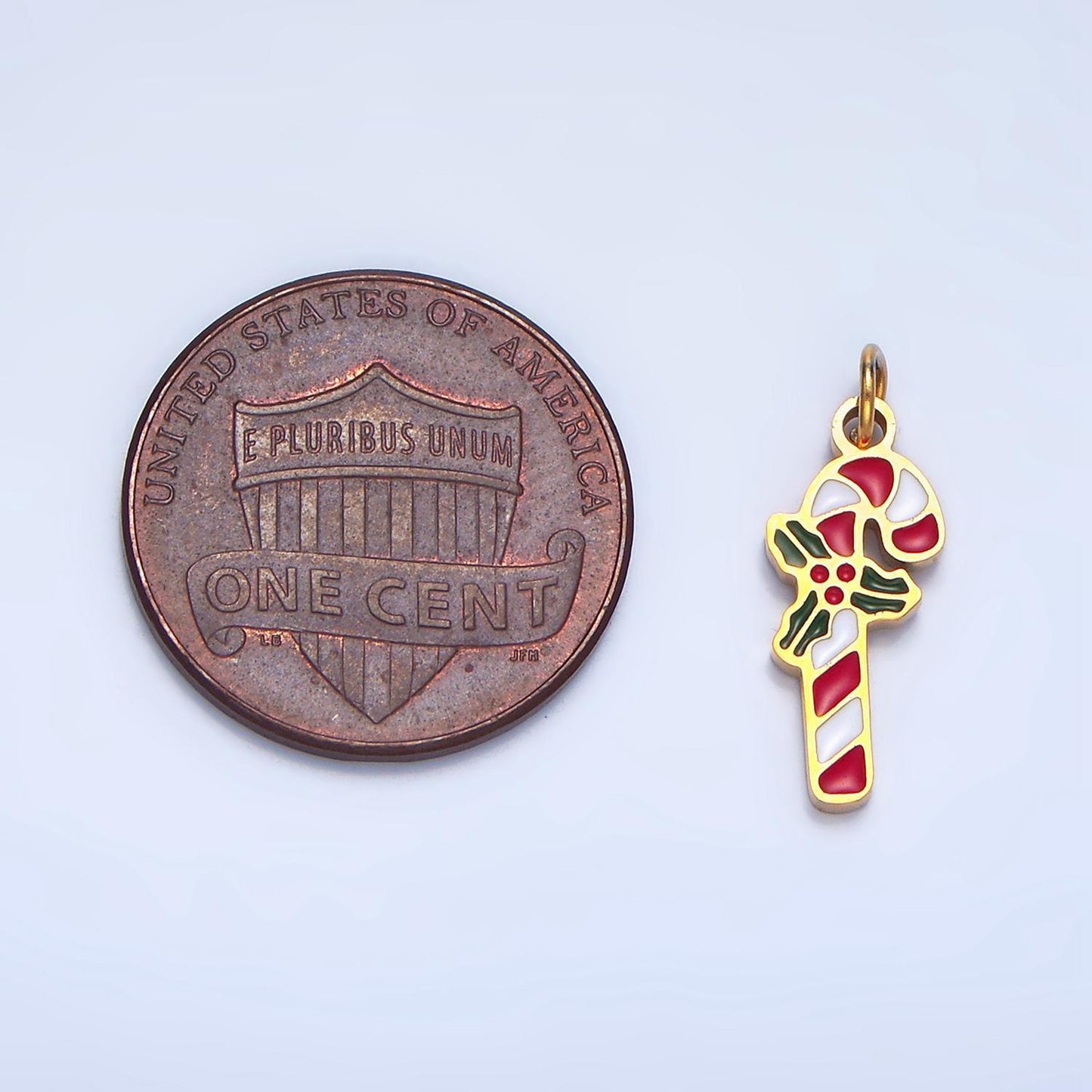 Enamel christmas holiday candy cane mistletoe stainless steel charm | p-1514