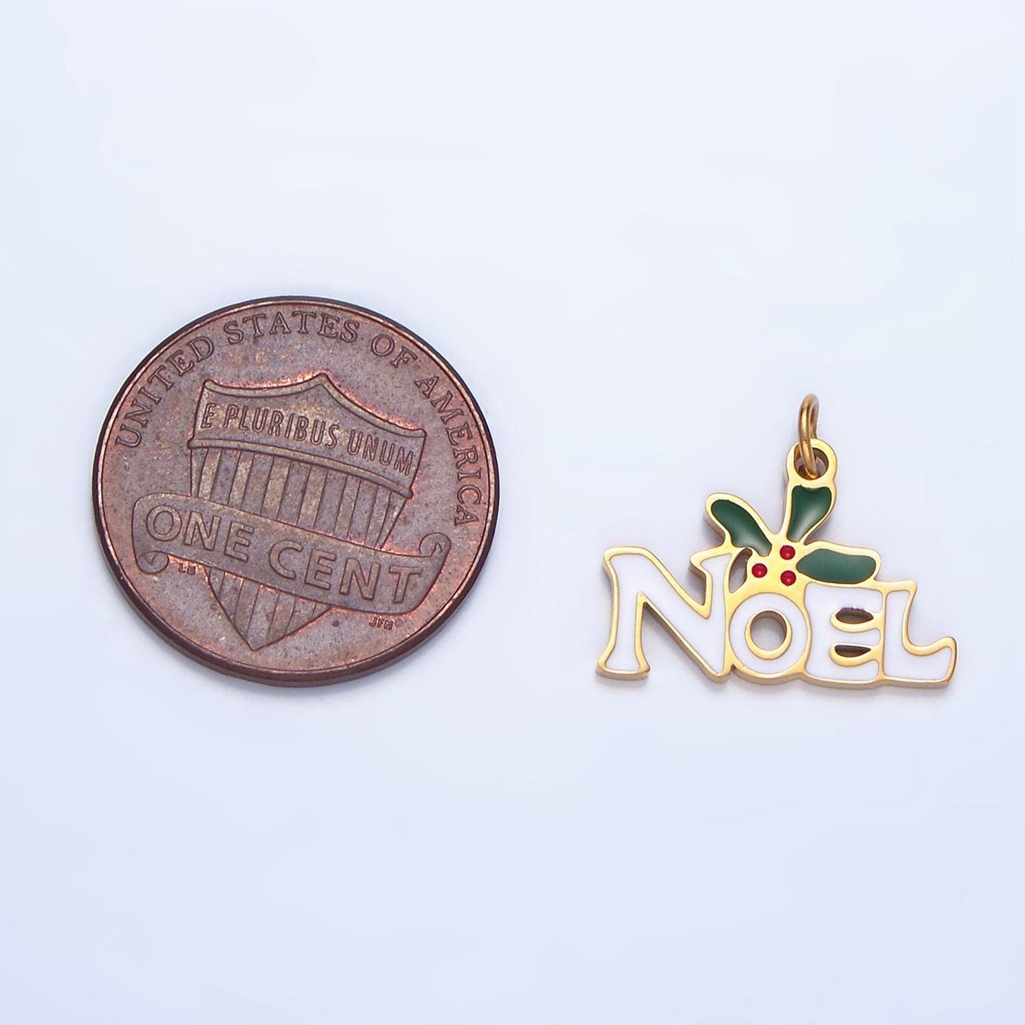 Enamel "noel" mistletoe christmas holiday stainless steel charm | p-1345