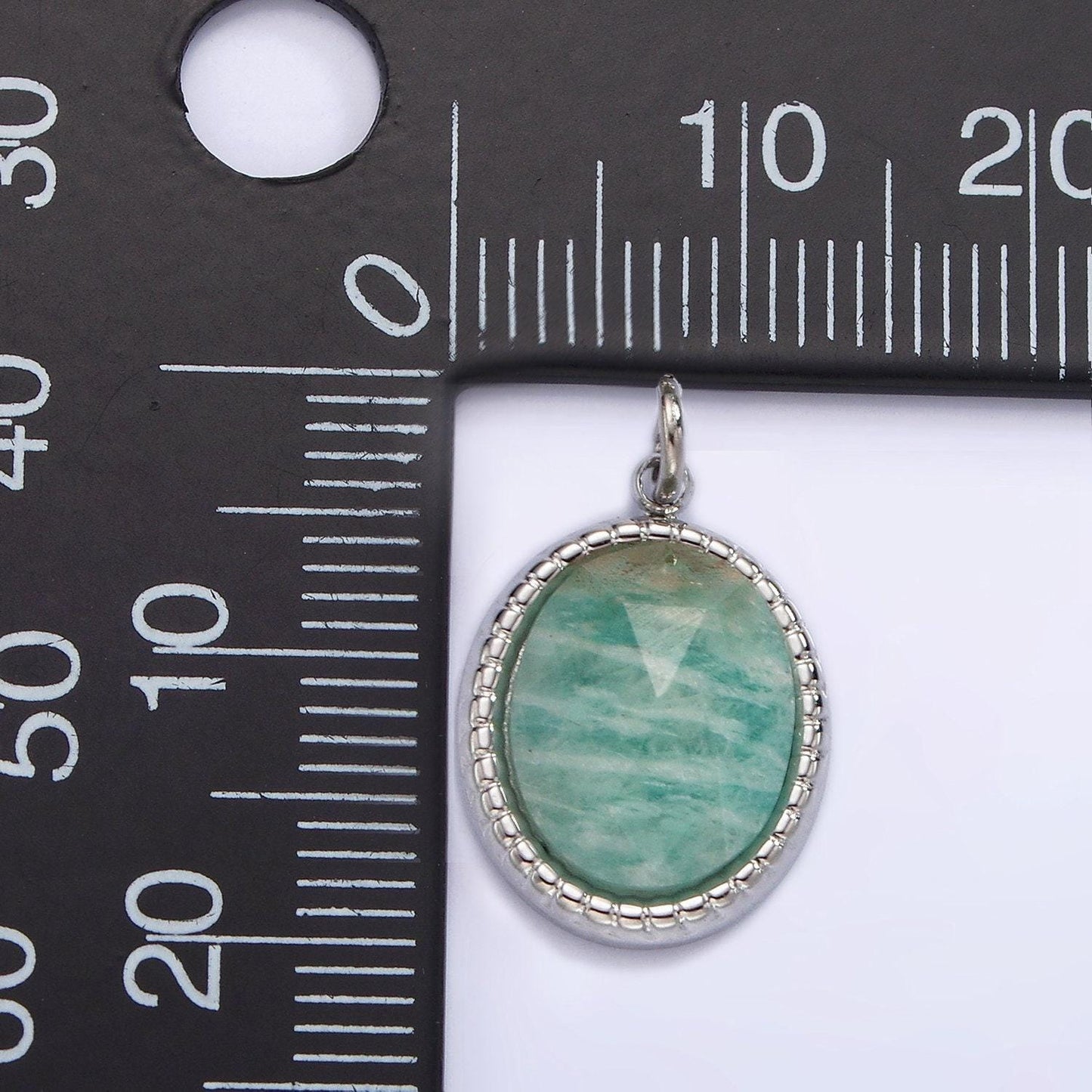 Stainless steel clear quartz, amazonite, zoisite, aventurine, lapis lazuli bezel oval charm in silver & gold | p688 - p697