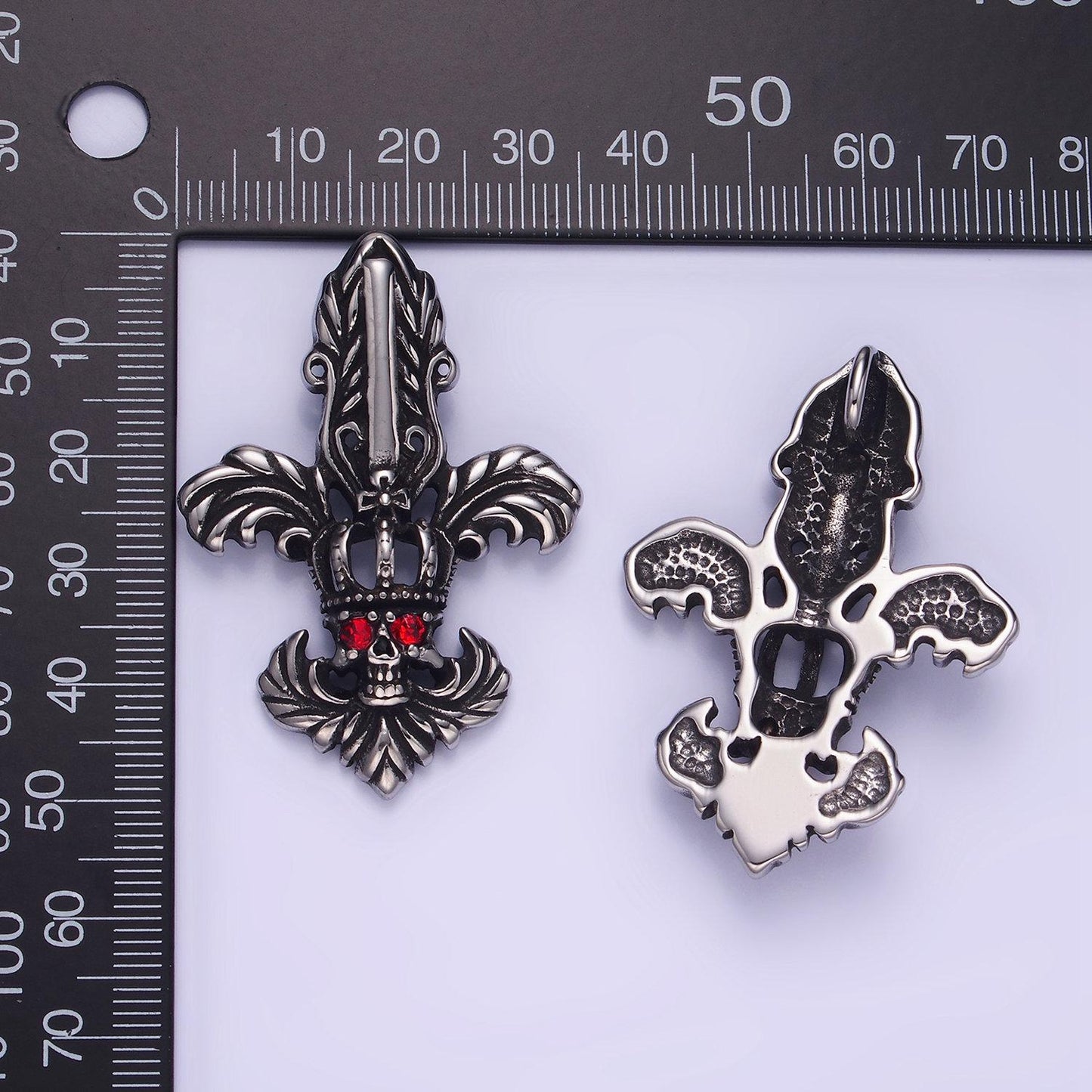 Stainless steel fleur de lis shape skull pendant black skull for men jewelry making supply halloween inspired charm statement | p-1423