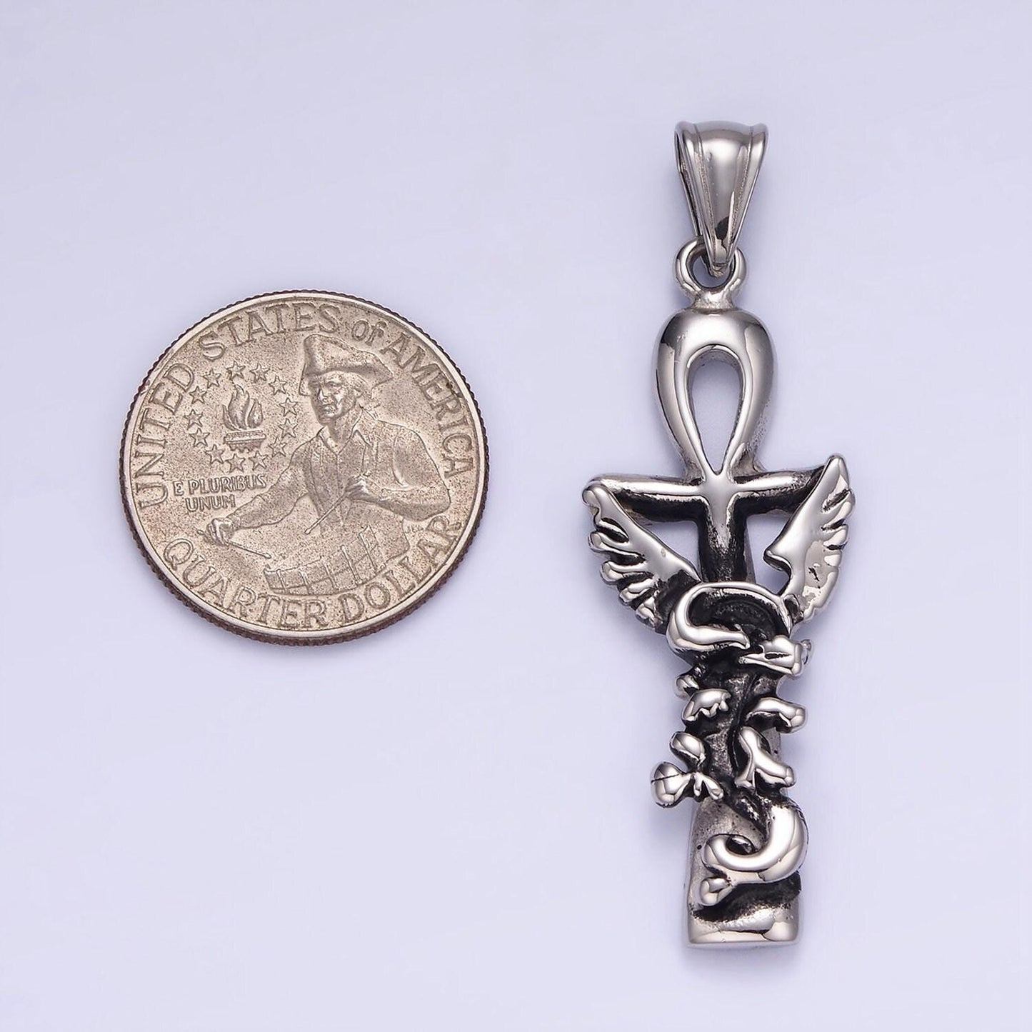 Silver ankh stainless steel cross pendant p1410