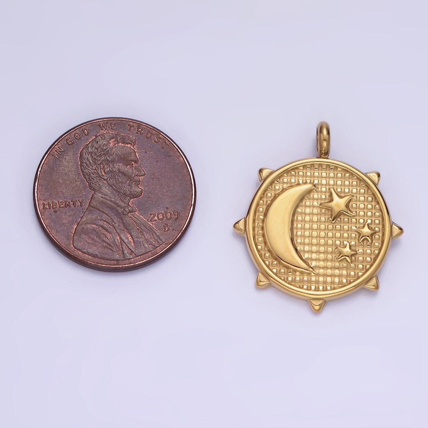 Dainty gold crescent moon mini charm necklace pendant dainty gold moon and star medallion pendant stainless steel findings p1379