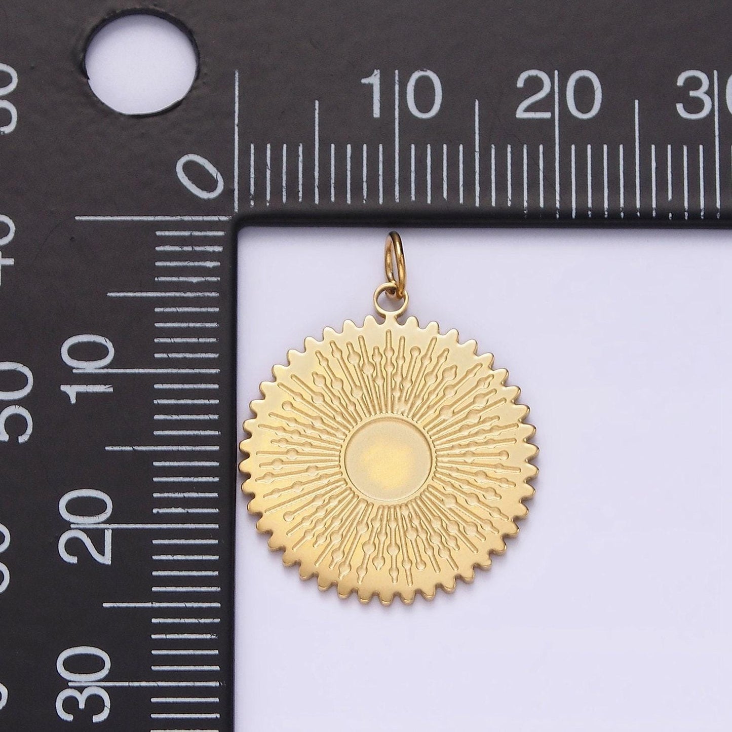 Stainless steel celestial sun electric lined minimalist round charm | p1351