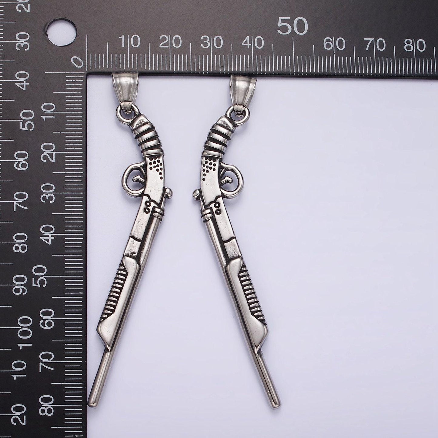 Stainless steel shotgun 80mm pendant for jewelry making supply men hunter army inspired | p-1182