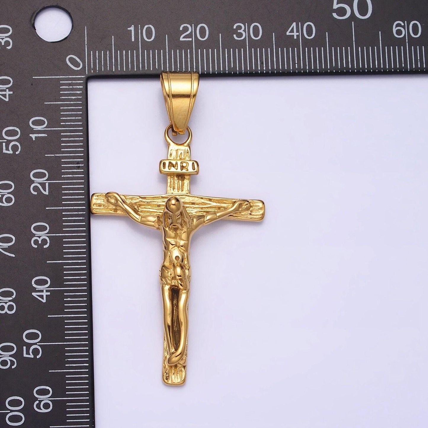 Gold jesus crucifix pendant, silver cross religious jewelry making for men, gift for father, stainless steel man unisex necklace p-1112