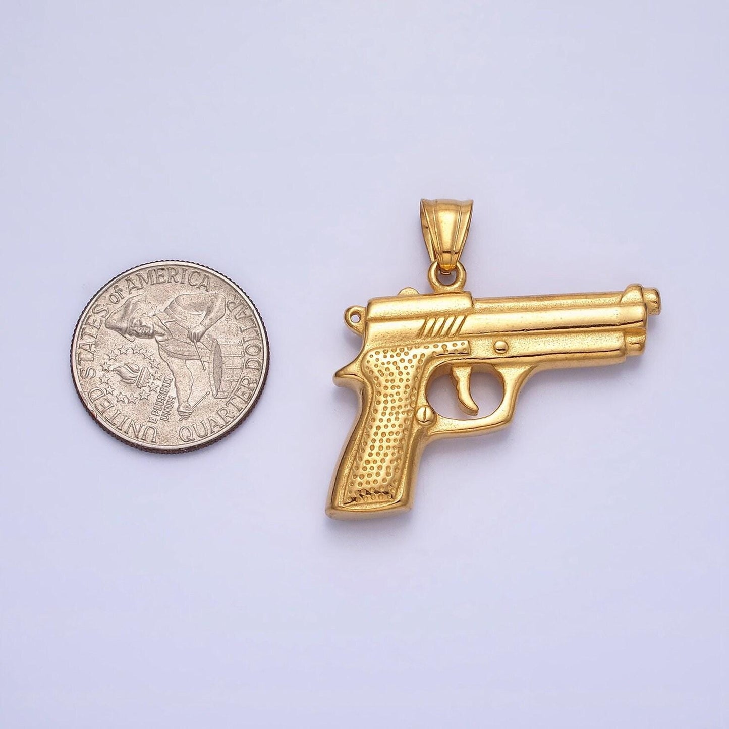 Stainless steel pistol gun pendant in silver & gold | p-1108