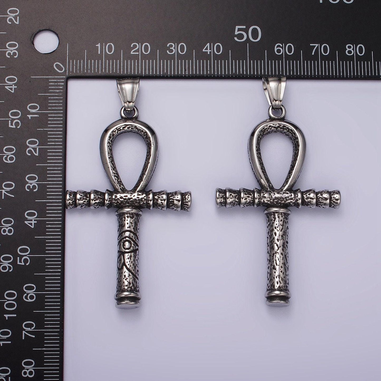 Stainless steel 64mm eye of ra engraved egyptian ankh cross pendant | p1058
