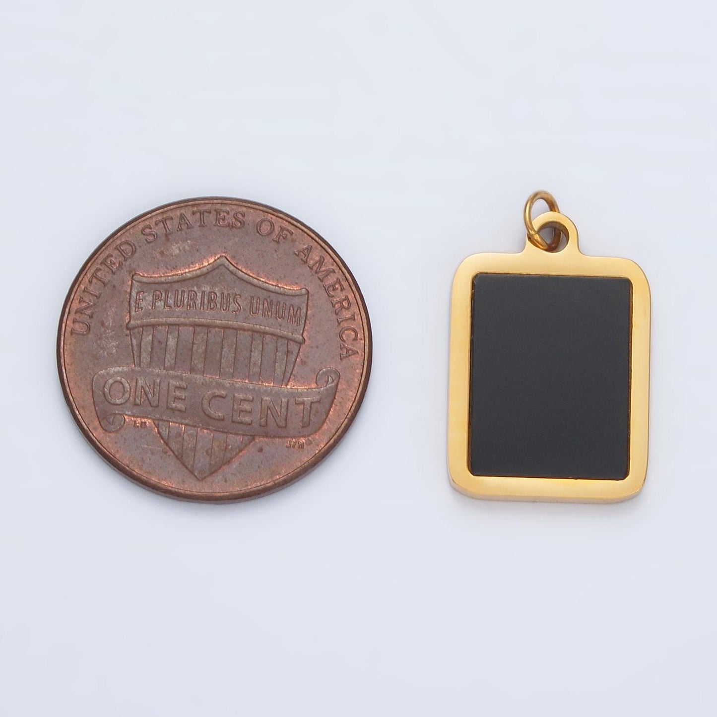 Stainless steel black enamel rectangular charm | p-1041