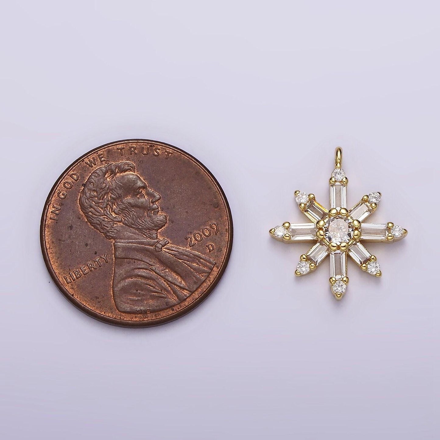 16k gold filled clear cz baguette celestial sun flower charm snow flake star pendant for bracelet necklace supply | n962