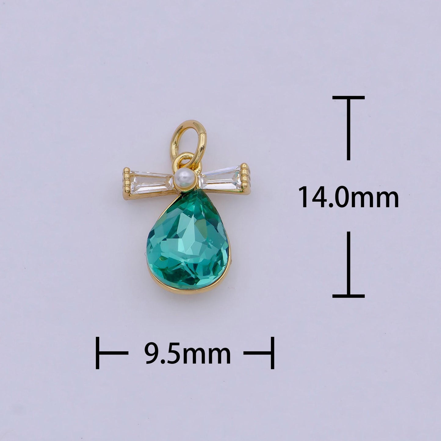 Mini tear drop green cz stone for add on charm necklace earring bracelet component n-914