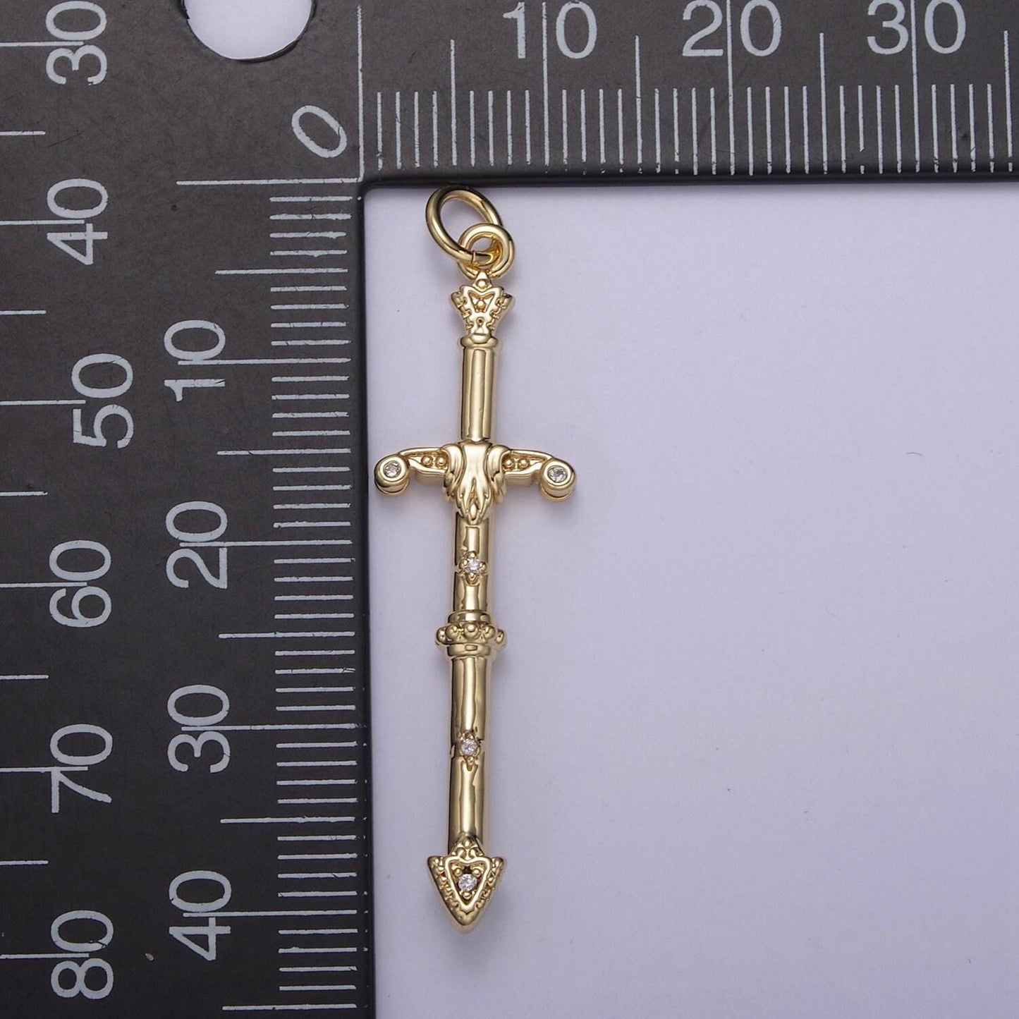 Sheated sword pendant in gold/silver large claymore longsword amulet cz pave | diy fashion charm add on necklace bracelet | n-838 n-839