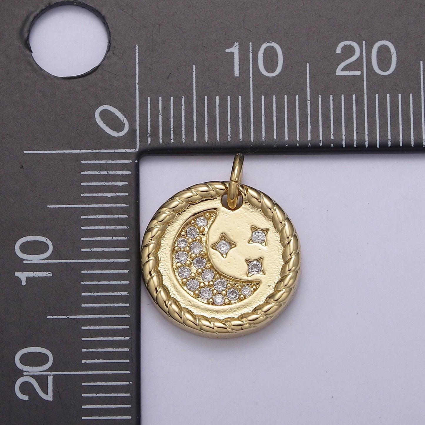 Small crescent moon and stars celestial charm 24k gold paved cz charm bracelet diy piece mini pendant amulet n-810