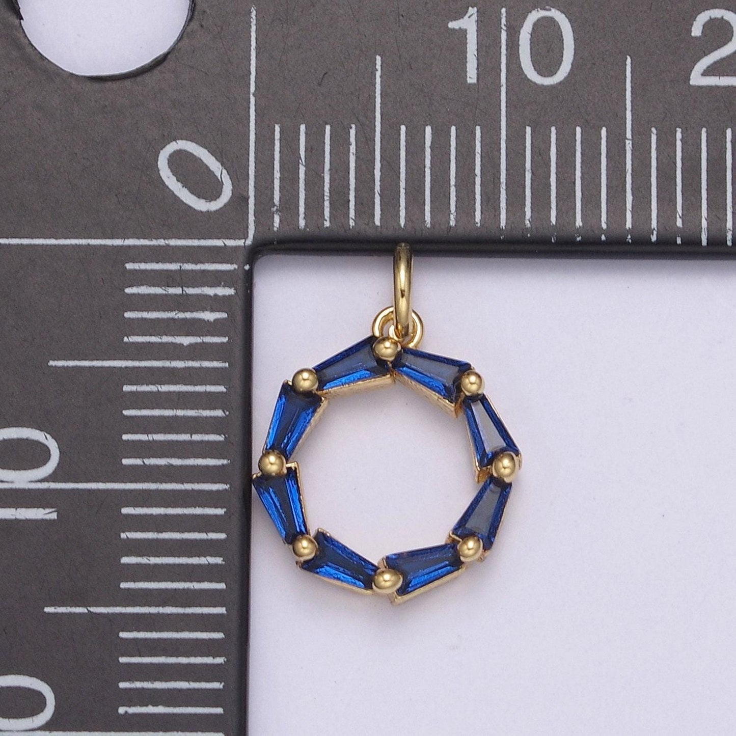 Blue baguette cut cz dainty pendant round loop hoop medallion charm | diy fashion jewelry addon necklace bracelet earring | n-753