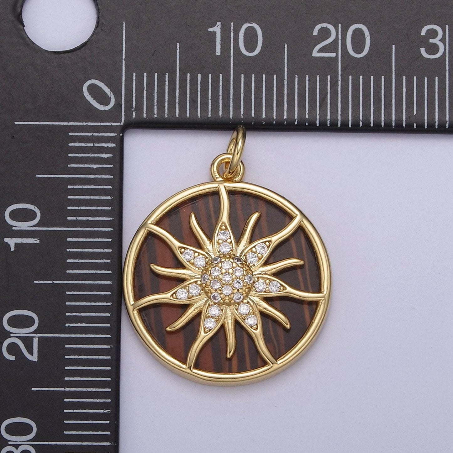 14k gold filled pearl, tiger eye, abalone shell charm pendant sun ray charm for celestial necklace bracelet jewelry making n-690