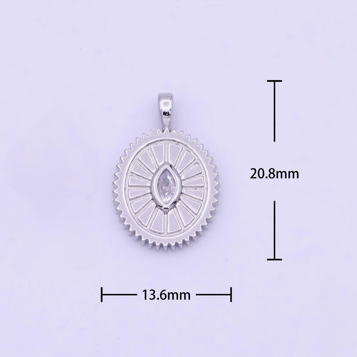 24k gold filled oval charm sunburst with clear eye cz centerpiece for minimalist jewelry making n-610