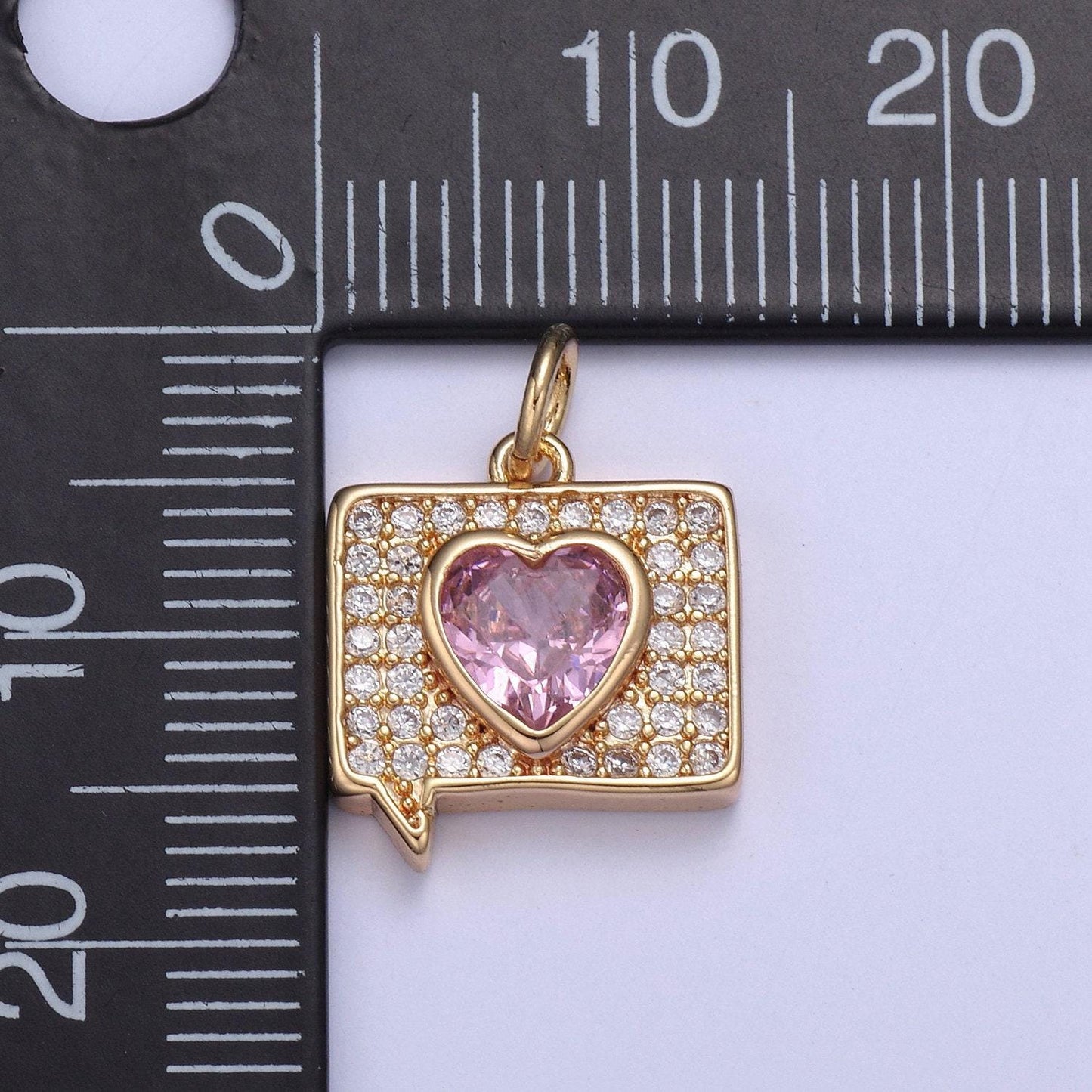 Dainty micro pave heart message emoji charm, pink love message inspired heart gold fill charm for diy earring bracelet necklace supply -n433