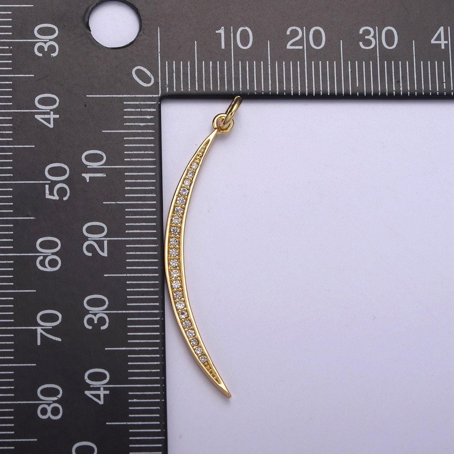 Cz thin slender moon pendant charm - 14k gold filled moon silver half moon waning moon crescent moon n-326 / n-327