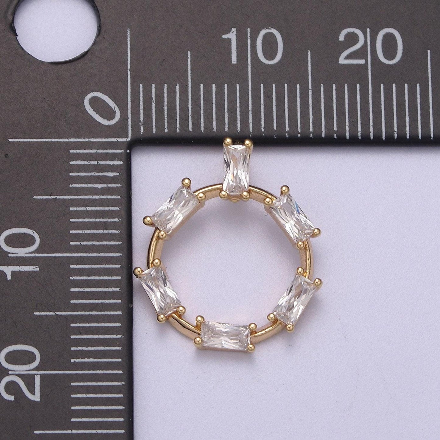Dainty round baguette cz charm circle geometry pendant for minimalist jewelry n-276