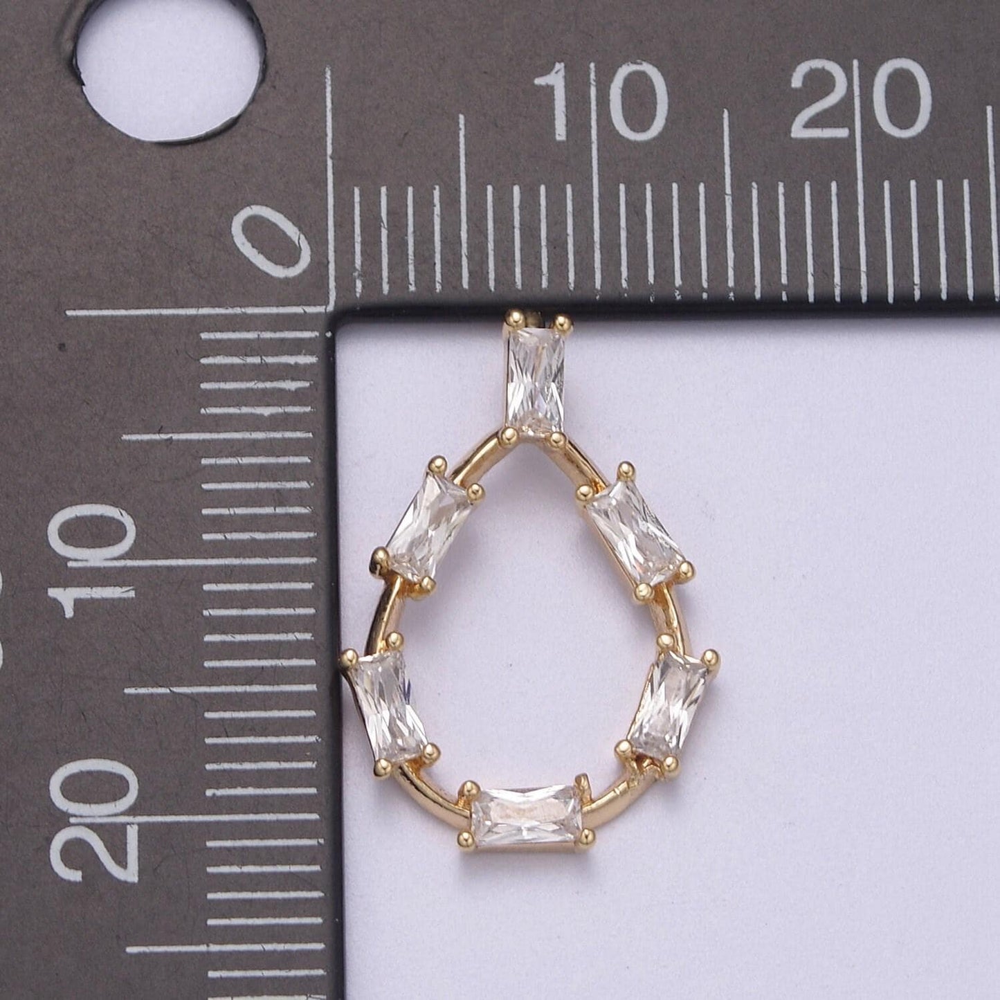 Dainty tear drop baguette cz charm teardrop geometry pendant for minimalist jewelry n-273