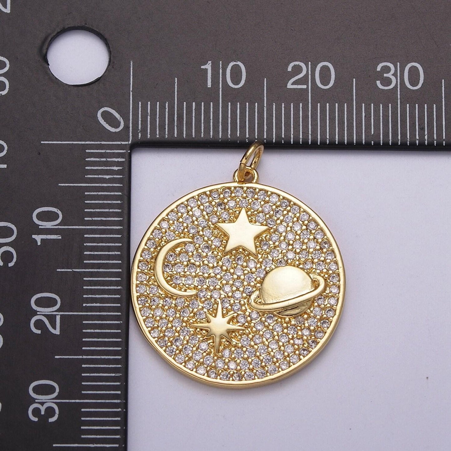 Micro pave cz planet of the universe pendant gold charm, star moon orbit galaxy, world celestial crescent moon diy jewelry necklace, n-237