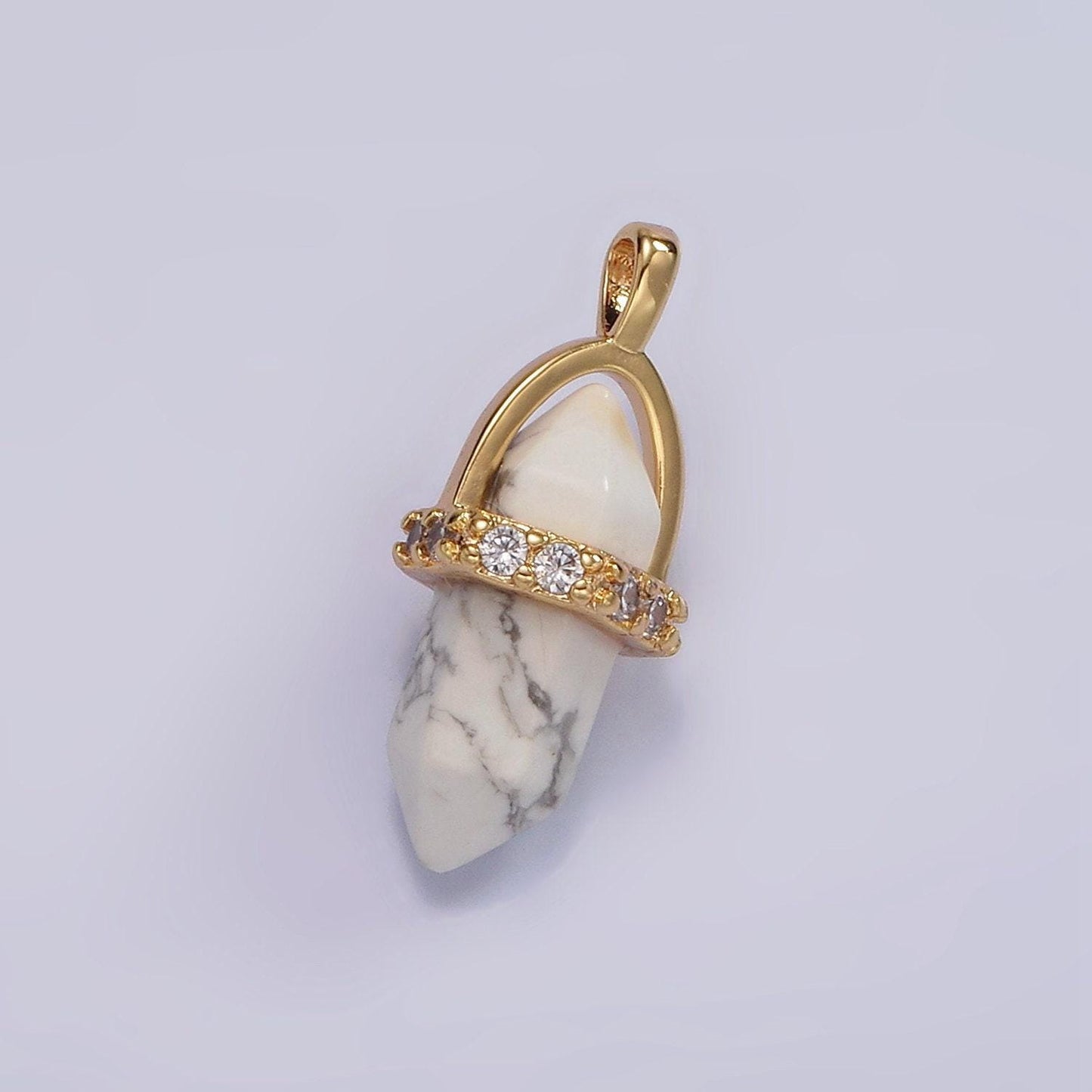 14k gold filled rose quartz, amethyst, labradorite, aquamarine, howlite, onyx pointed wand micro paved pendant | n1996 - n2006