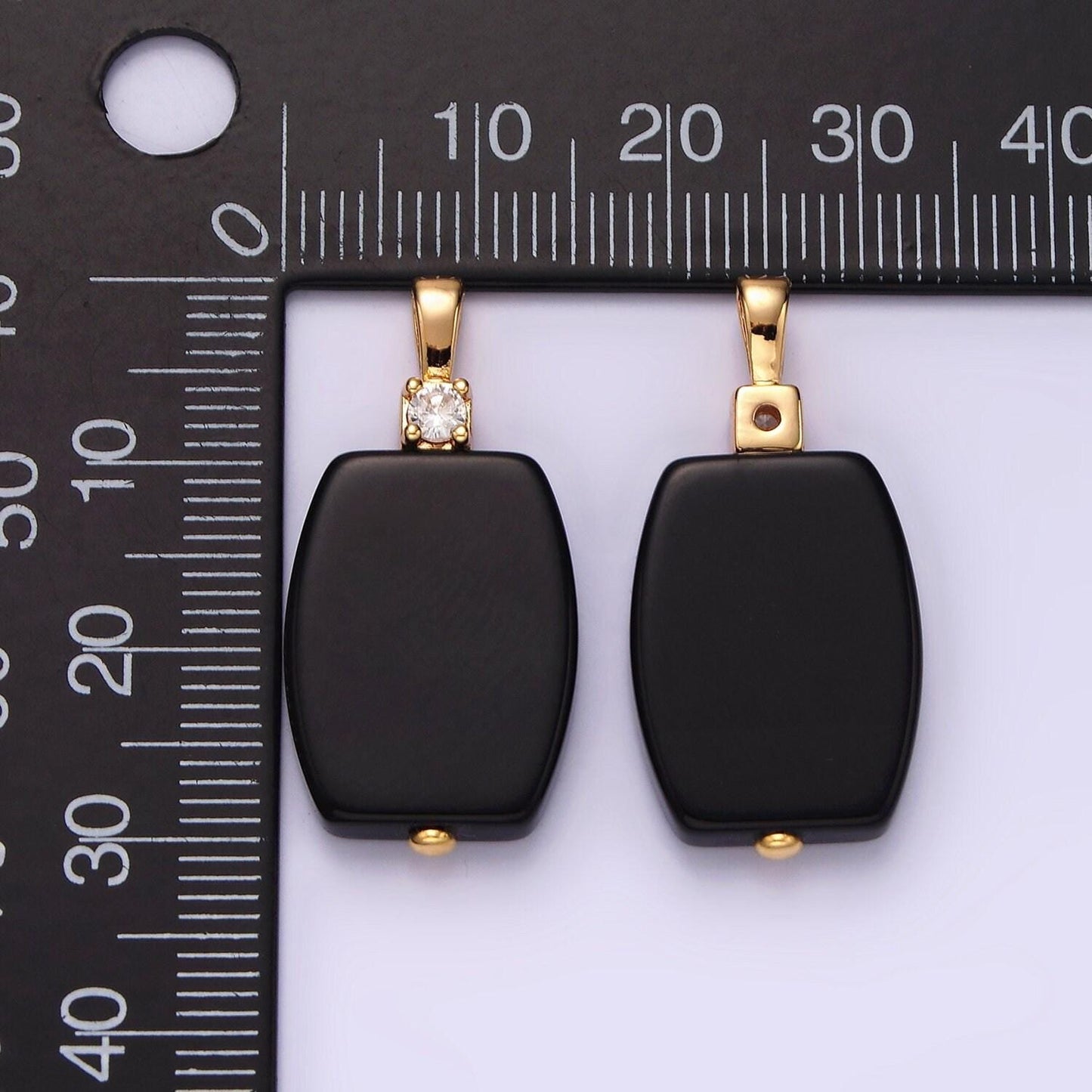 14k gold filled onyx rounded rectangular bar cz pendant | n1991