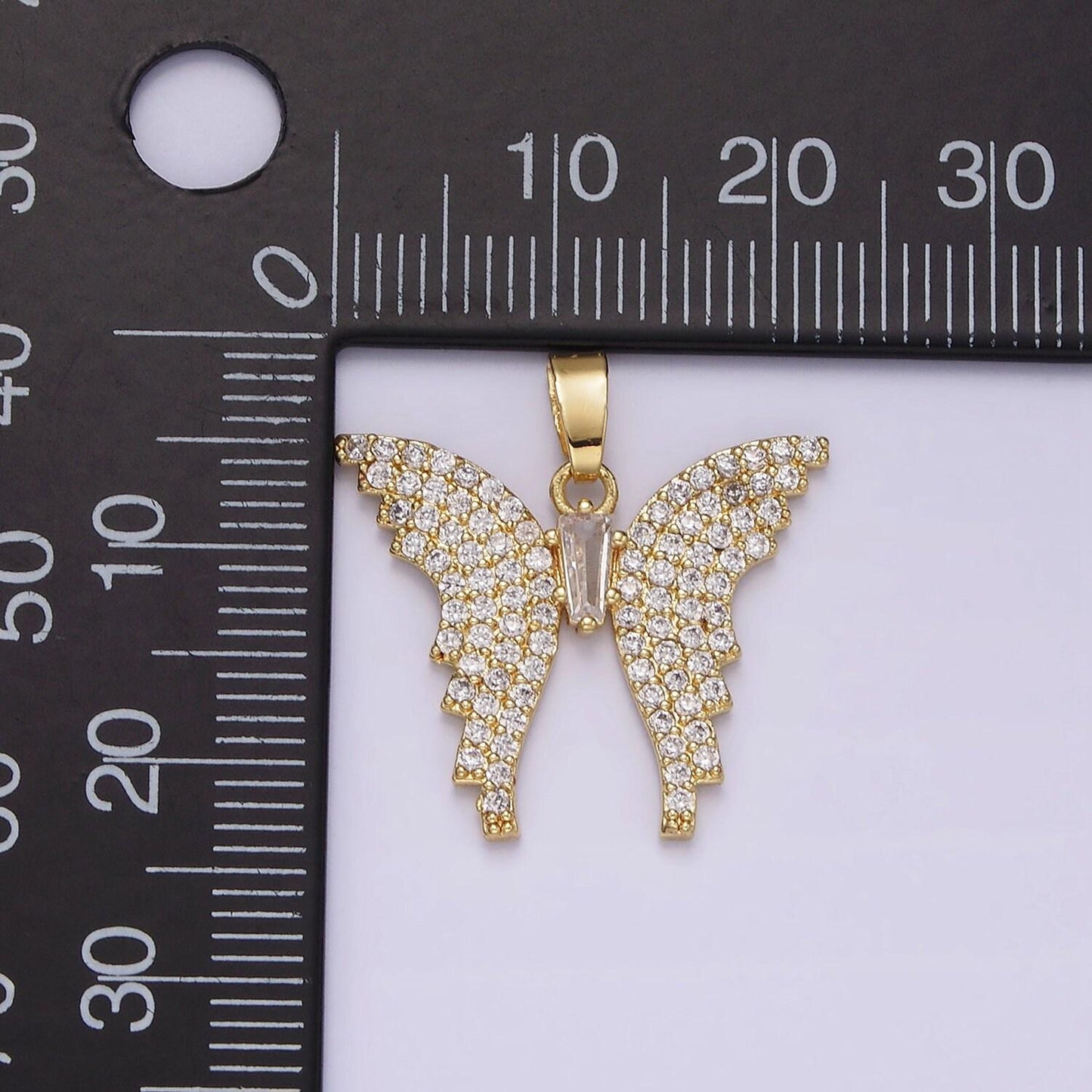 14k gold filled clear baguette micro paved cz animal butterfly wings pendant | n1820
