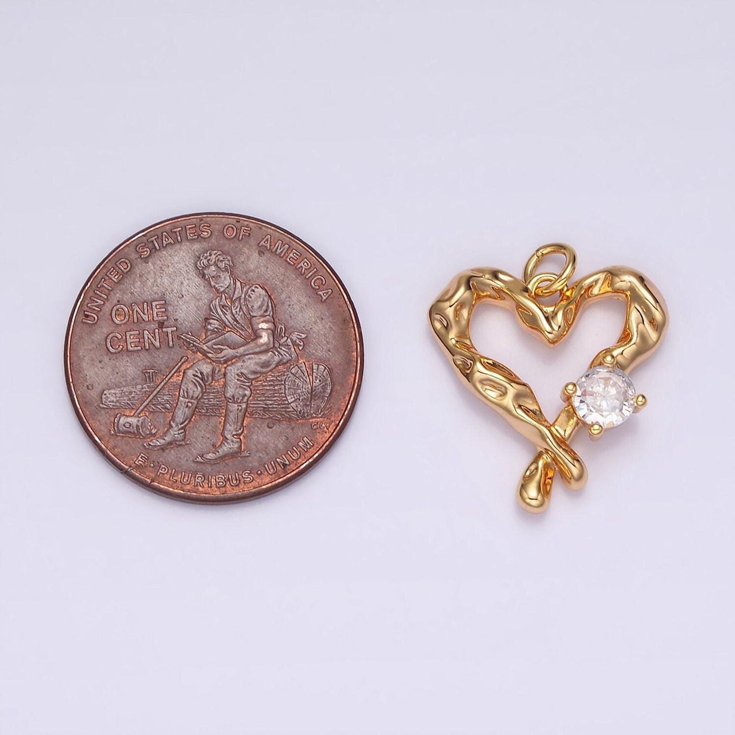 18k gold filled clear cz dented molten open heart charm | n1761