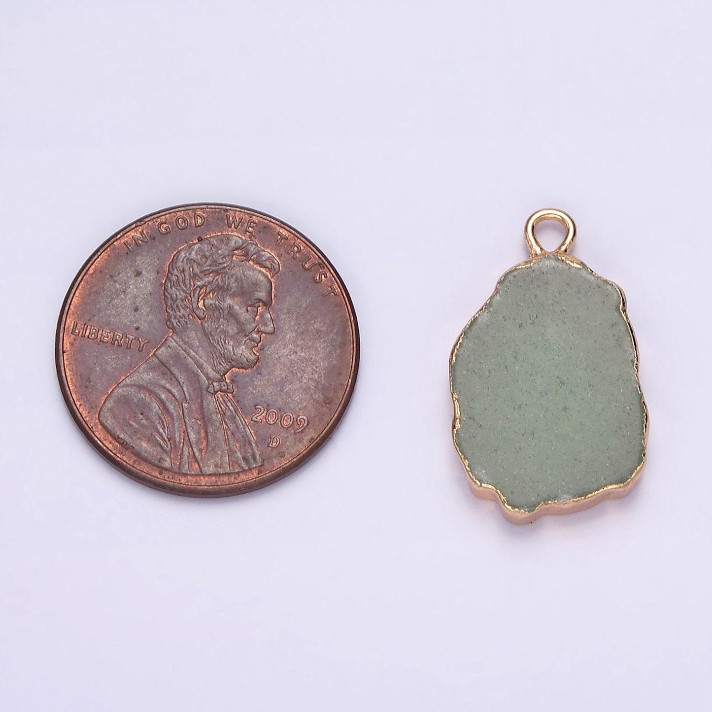 14k gold filled green aventurine abstract foiled charm | n1742