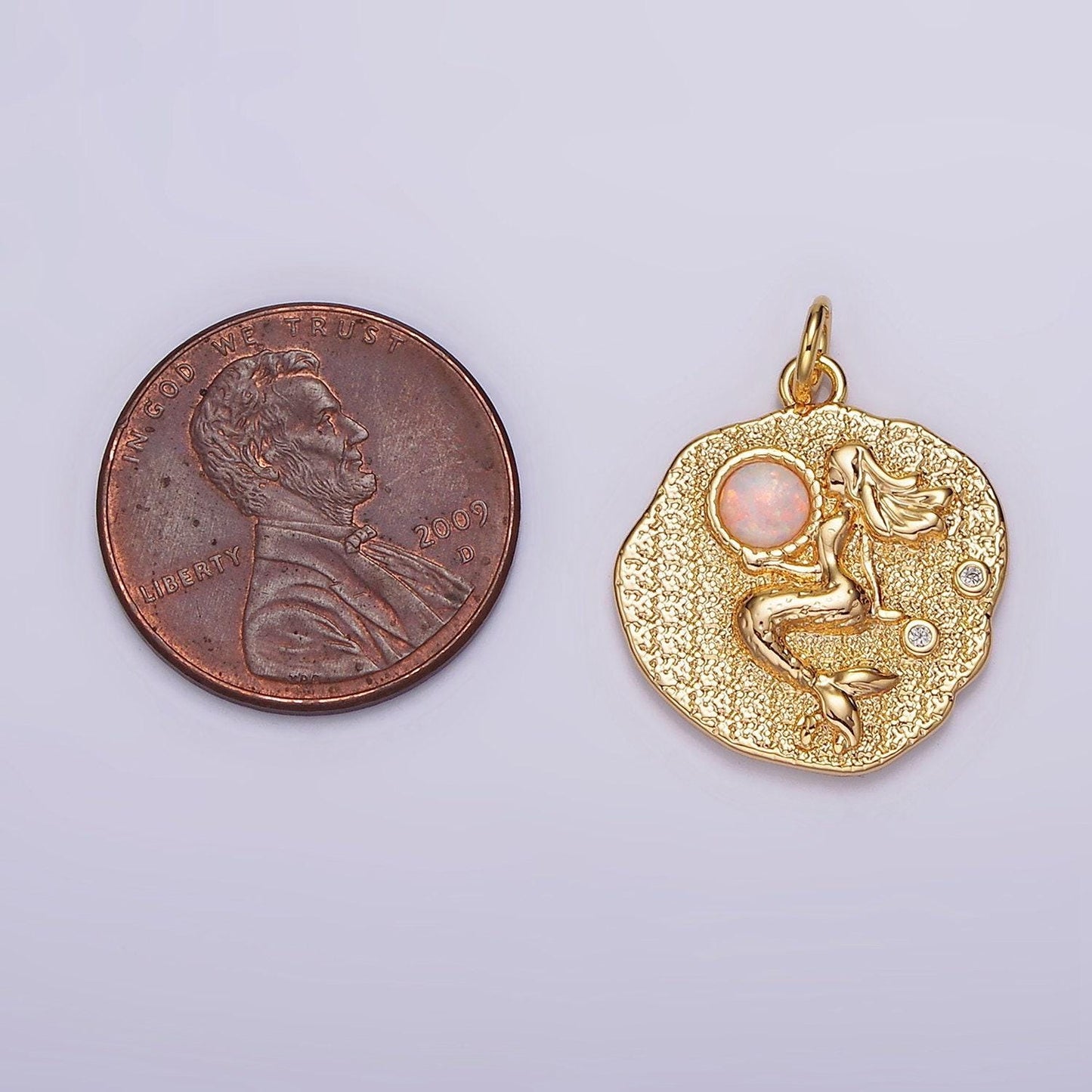18k gold filled 19 mm gemstone mermaid fish stamped round charm | n1687 , n1753 - n1754