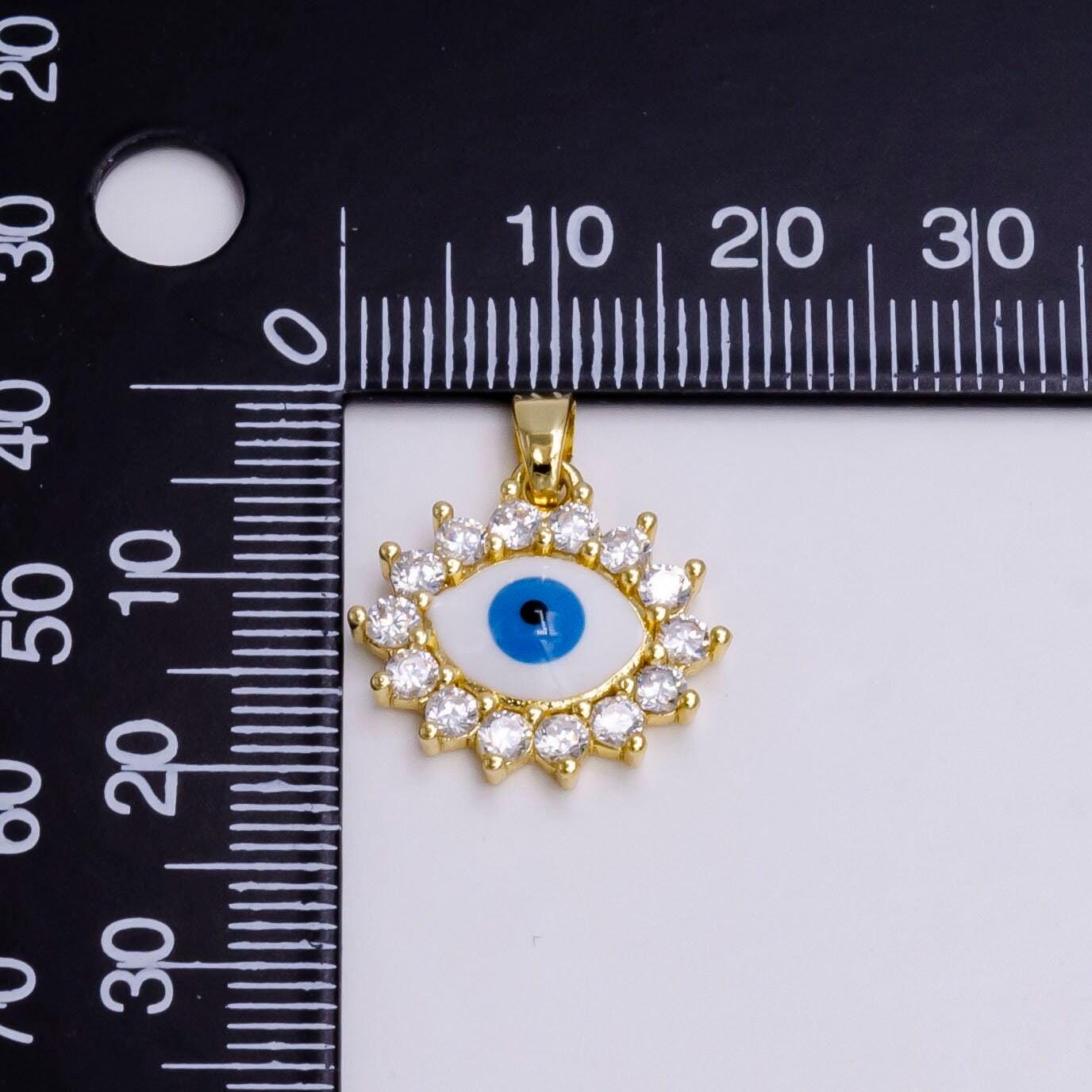 14k gold filled blue evil eye clear cz outlined pendant | n1462