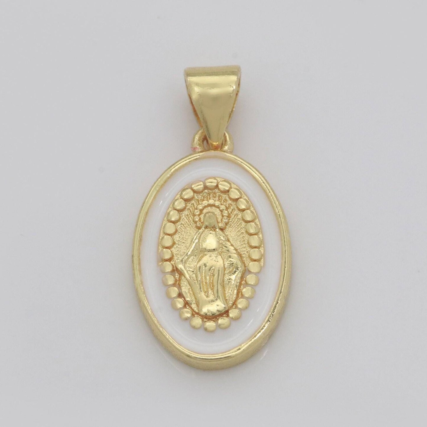 Miraculous lady charm gold medallion charm, gold filled virgin mary religious medal pendant religious coin catholic enamel jewelry
