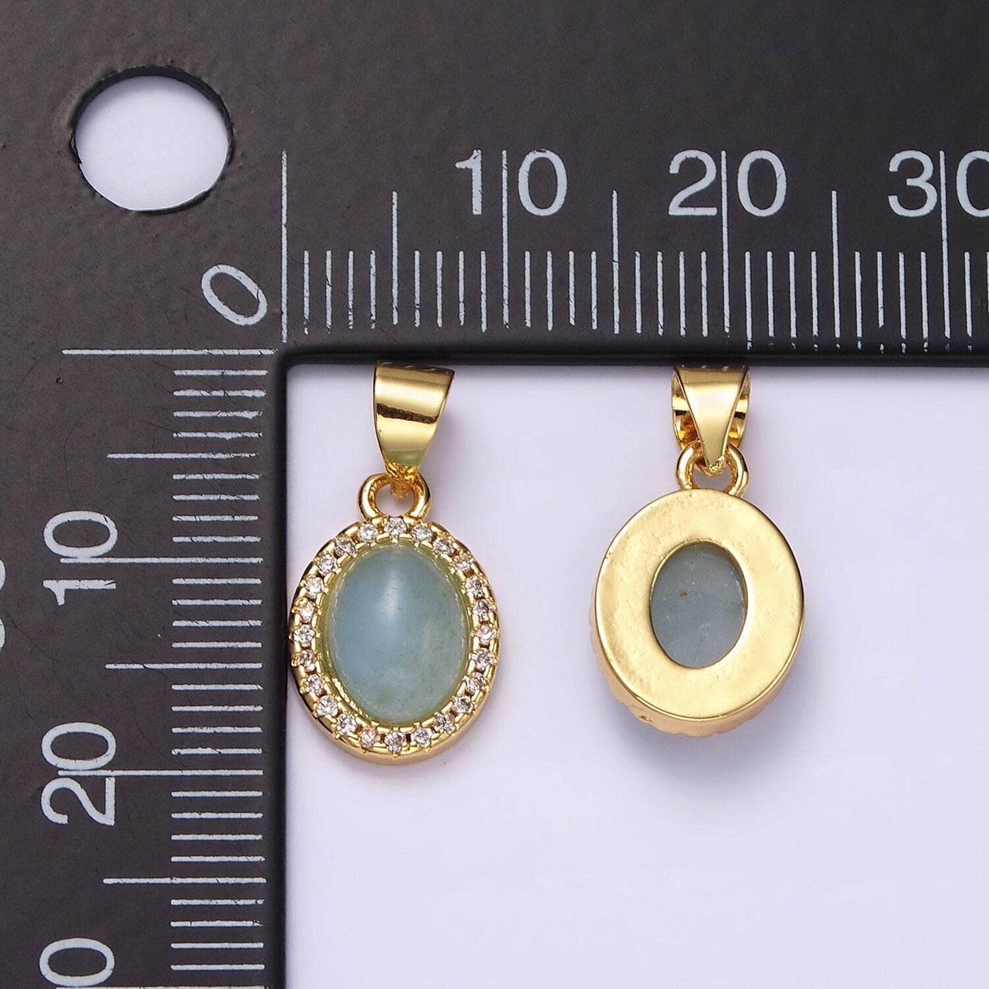 14k gold filled blue agate micro paved cz oval pendant | n1328