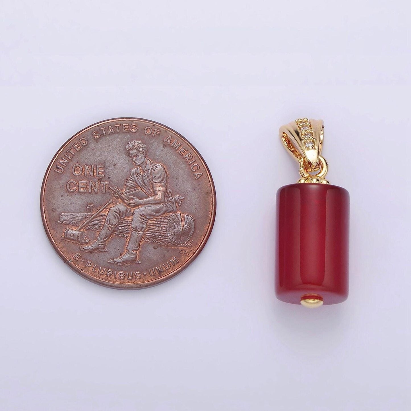 14k gold filled red carnelian tube clear micro paved cz lined bail pendant | n1290